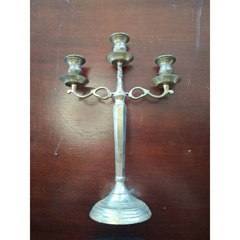 Vintage Godinger Silverplate Candelabras 3 Arm Holders Arms Silver Patina Rustic